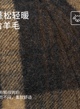 冬季新款女士大格纹呢料八角帽