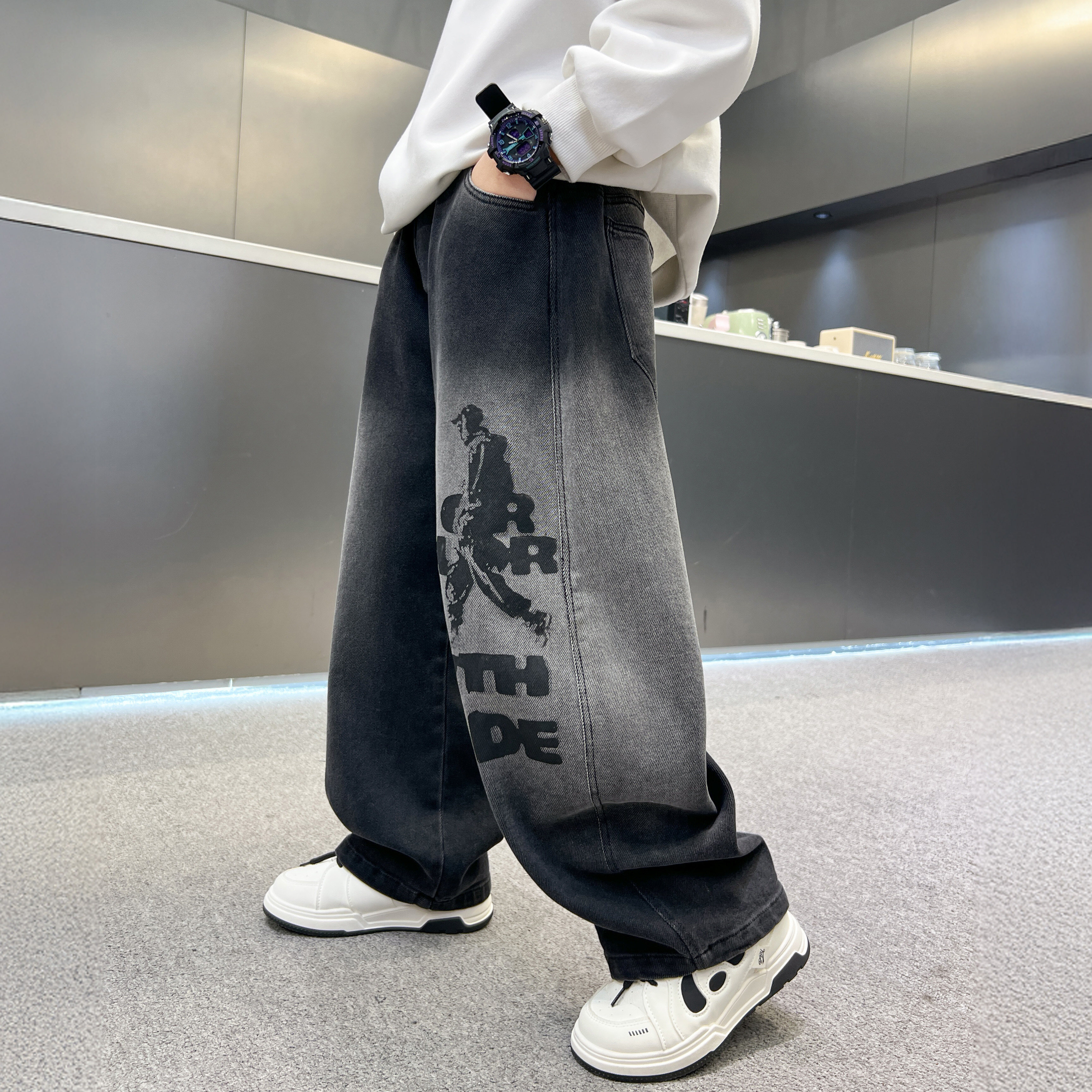 男童牛仔裤春秋款2025新中大童直筒裤儿童宽松阔腿裤男孩长裤秋装,淘宝优惠券,粉丝福利购,淘宝优惠卷