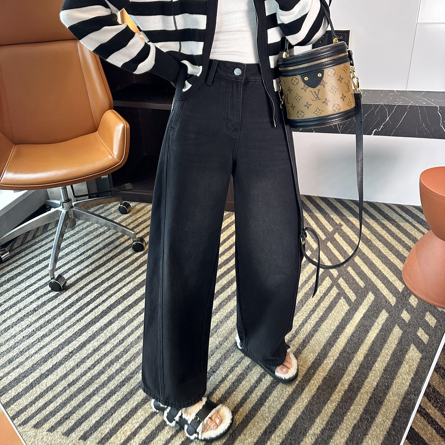 版型巨牛！~双版本黑灰色加厚绒牛仔裤女2025冬阔腿宽松直筒长裤,淘宝优惠券,粉丝福利购,淘宝优惠卷