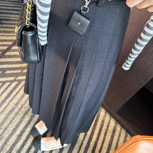 超遮胯~！韩系A字休闲半身裙女2025秋季压褶高级感西装中长伞裙子 - 图3