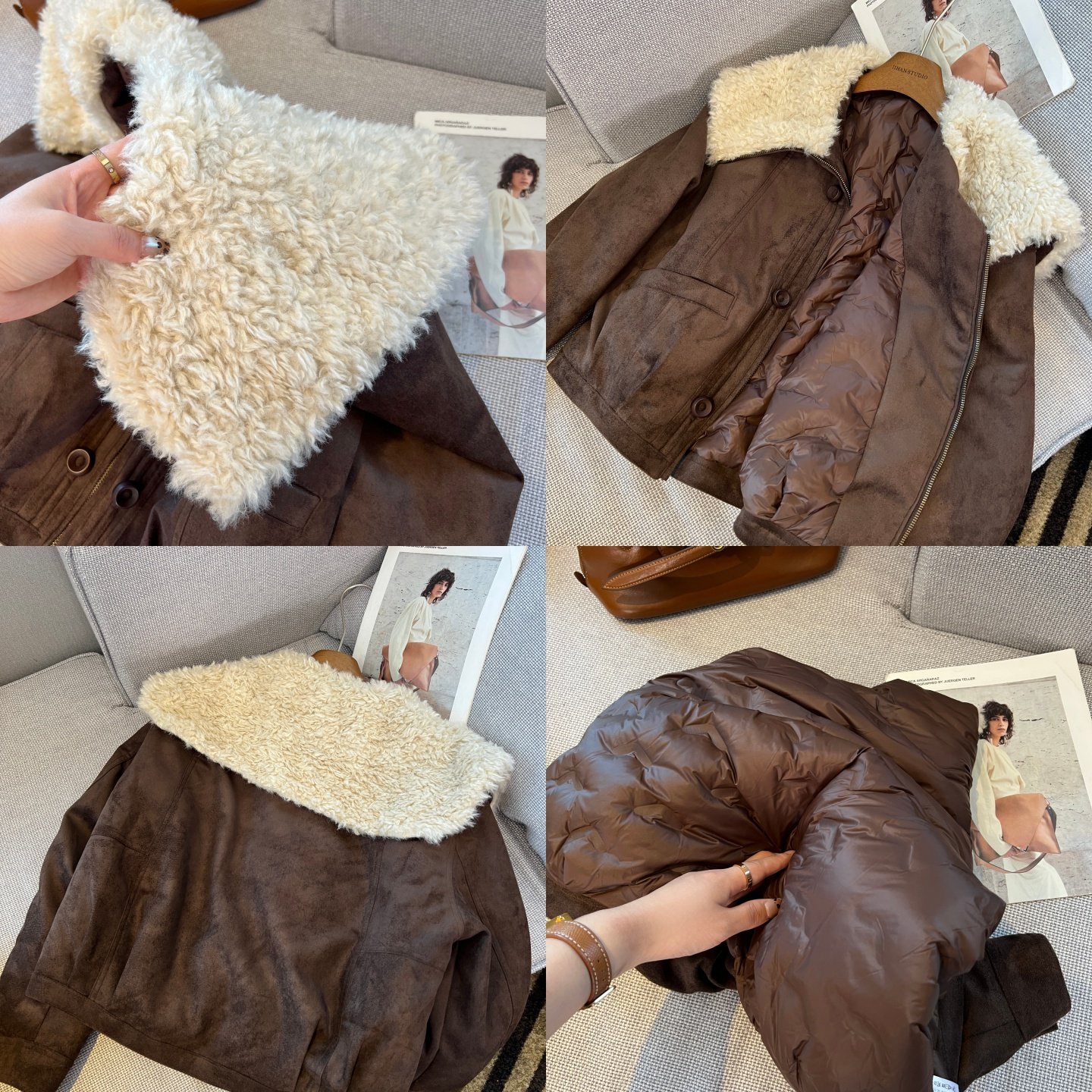 自留款！！90白鸭绒麂皮绒羽绒服复古咖色羊羔毛翻领外套女短外套,淘宝优惠券,粉丝福利购,淘宝优惠卷