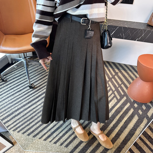 超遮胯~！韩系A字休闲半身裙女2025秋季压褶高级感西装中长伞裙子 - 图2