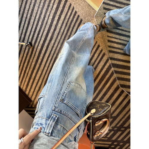 版型炒鸡好！~复古做旧弯刀牛仔裤显瘦宽松阔腿长裤子女2026新款 - 图0