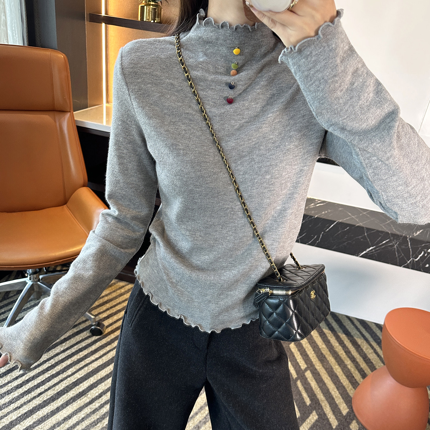 天鹅颈既视感！~半高领木耳边长袖打底衫女秋冬新内搭针织衫上衣,淘宝优惠券,粉丝福利购,淘宝优惠卷