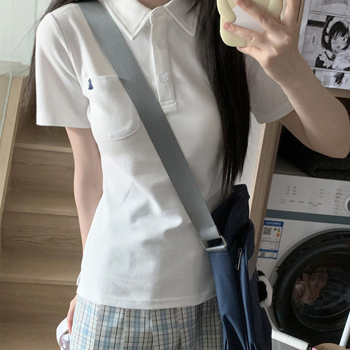 【小谷】原创夏季基础款POLO衫日系学生T恤狗皮皮jk制服 - 图0