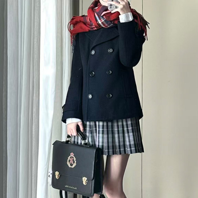 【京都雪】原创双排扣大衣秋冬保暖日系校供感外套