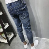 INS Workmanship Pocket Pocket Wash Blue Foot Jeans Jean's Spring и Summer New Hanxiu Social Guy Youth