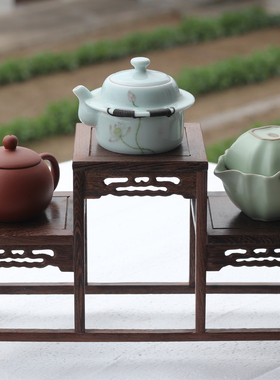 鸡翅木高低博古架收纳架