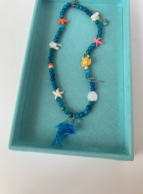 天然石琉璃海豚串珠项链原创设计