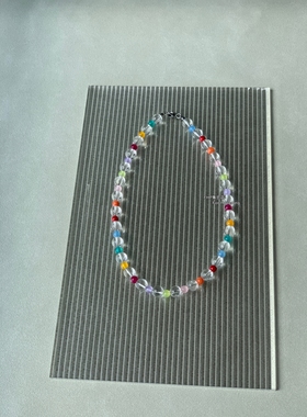 天然石彩色混色手工串珠项链