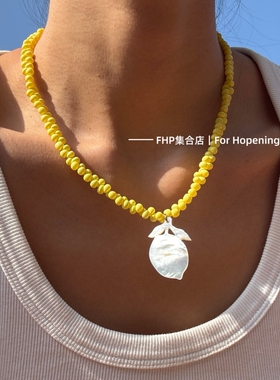 贝壳米珠樱桃柠檬串珠项链韩系