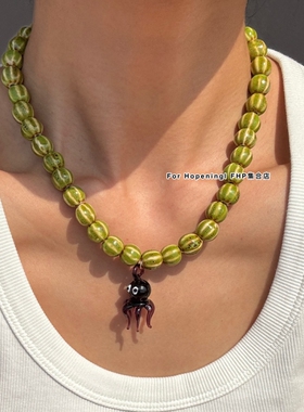 琉璃陶瓷珠章鱼元素串珠项链