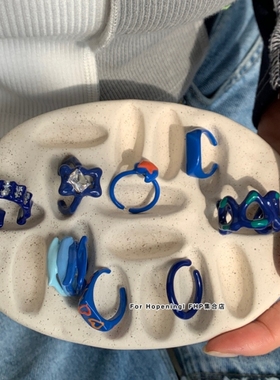 多巴胺蓝色系滴油戒指叠戴指环
