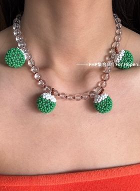 进口米珠度假风椰子球串珠项链女