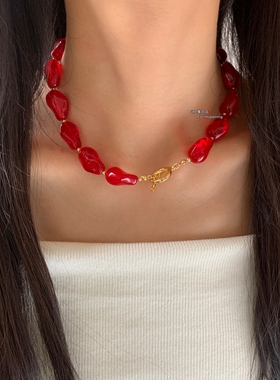 红琉璃巴洛克造型项链新年红