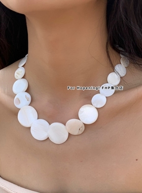 天然贝壳圆片串珠项链时髦度假风