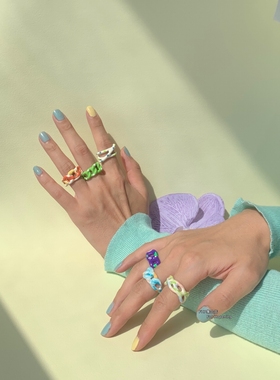 多巴胺风手工滴油甜酷辣妹风戒指