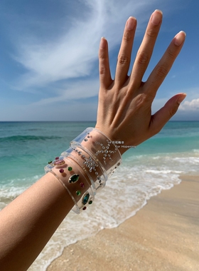 波西米亚风超闪镶锆石宽手镯