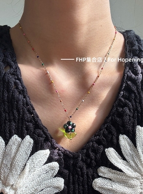 琉璃小花不掉色钛钢手工滴油项链