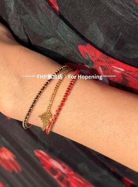 s925银手工编织小鱼红色手链中式