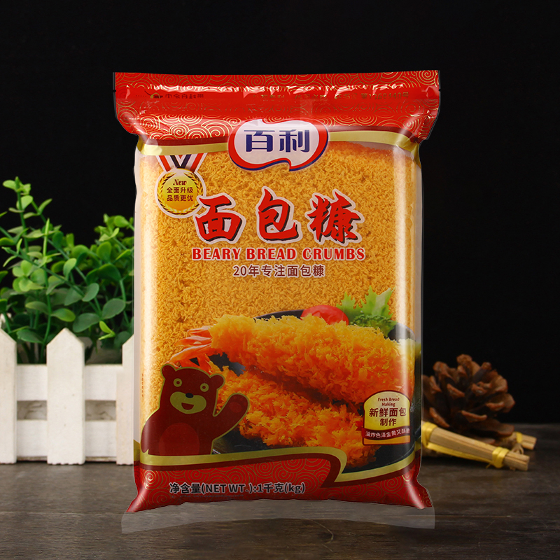 百利面包糠1kg家用金黄色面包屑鸡炸虾鸡腿鸡翅鸡排裹粉袋装商用 - 图0