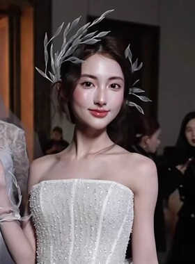 森系超仙新娘羽毛网格头饰