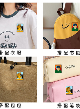 跨境新款猫咪油画系列徽章世界名画周边胸针可爱卡通小猫书包装饰
