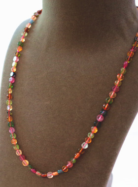 七彩天然碧玺扁圆形半宝石锁骨链