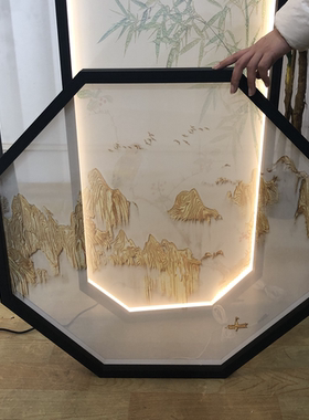 定制新款八边形铝合金灯带屏风新中式线条金属装饰画