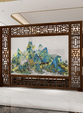 新中式双面绣千里江山画屏风隔断