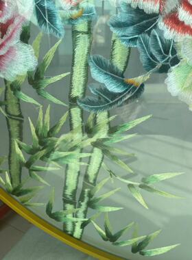 花格圆形双面绣画芯精品刺绣牡丹竹子富贵葫芦聚财可定制新中式玄