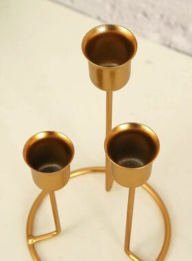 欧式轻奢烛台金属复古浪漫餐桌烛光晚餐道具小蜡烛架高脚金色摆件