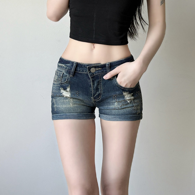 ເພັດຮ້ອນ Vintage ລ້າງ jeans skinny ຕ່ໍາ