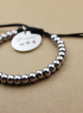 手链定制刻字女钛钢珠情人节礼物