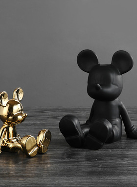 陶瓷工艺品北欧黑白色米奇卡通摆件现代米老鼠样板间儿童房装饰品