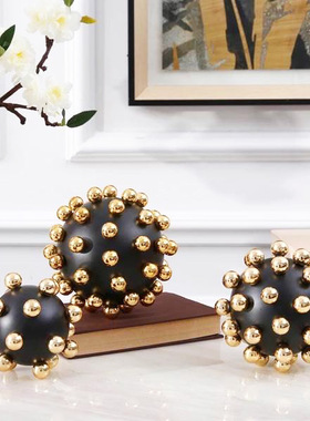 北欧软装金属创意摆件狼牙球摆设别墅书房会所后现代饰品风水球