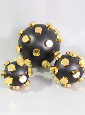 现代简约几何金属球摆件样板房客厅软装饰品售楼处玄关博古架摆设