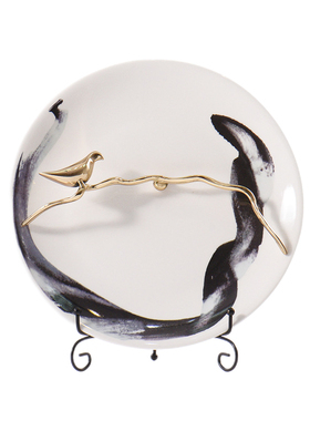 新中式禅意风水摆件样板房酒店名宿电视柜装饰品大理石金属软装