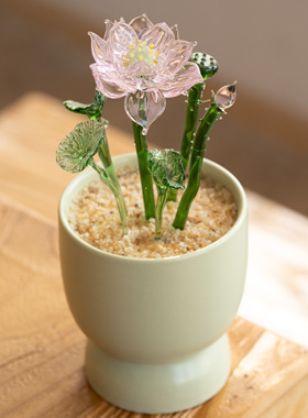 精品琉璃荷花书桌家居玄关摆件纯手工小众礼物礼品淄博琉璃