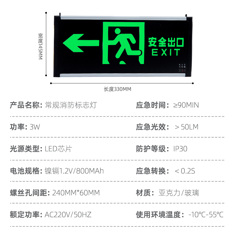 安全出口亚克力应急指示牌消防玻璃疏散标志led通道紧急逃生灯-图0