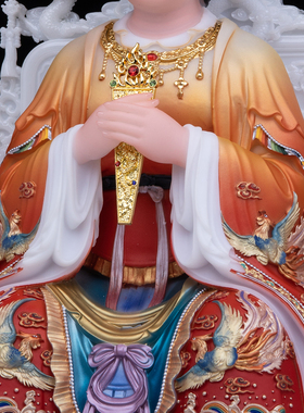 汉白玉彩绘妈祖娘娘神像供奉摆件