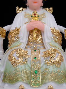 康盛汉白玉供奉摆件龙王龙母像