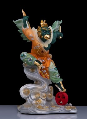 雷公雷震子神像16寸彩绘汉白玉