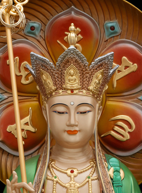 全堂佛像铜彩绘娑婆三圣摆件