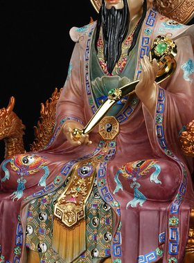 三清祖师神像三清道祖铜像黄铜彩绘家用供奉摆件龙椅太上老君像体