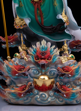 汉白玉居家供奉摆件九龙关公神像