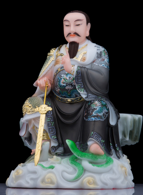 汉白玉彩绘玄天上帝真武大帝摆件