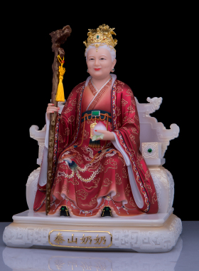 汉白玉彩绘家用泰山奶奶神像摆件