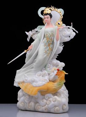汉白玉彩绘九天玄女神像摆件
