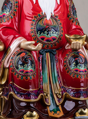 80厘米黄铜彩绘土地公铜像供奉